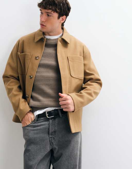 ASOS DESIGN wool look double pocket shacket in camel, 5 of 5