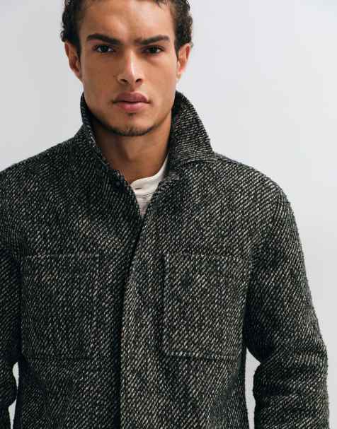 ASOS DESIGN wool look double pocket shacket in green twill - view 1