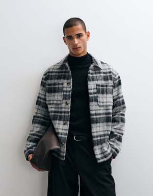 Asos Design Wool Look Double Pocket Shacket In Grey