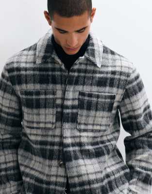 Asos Design Wool Look Double Pocket Shacket In Grey