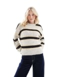 [ASOS DESIGN] ASOS DESIGN wool look fluffy knitted jumper in black stripe-Multi XS Multi