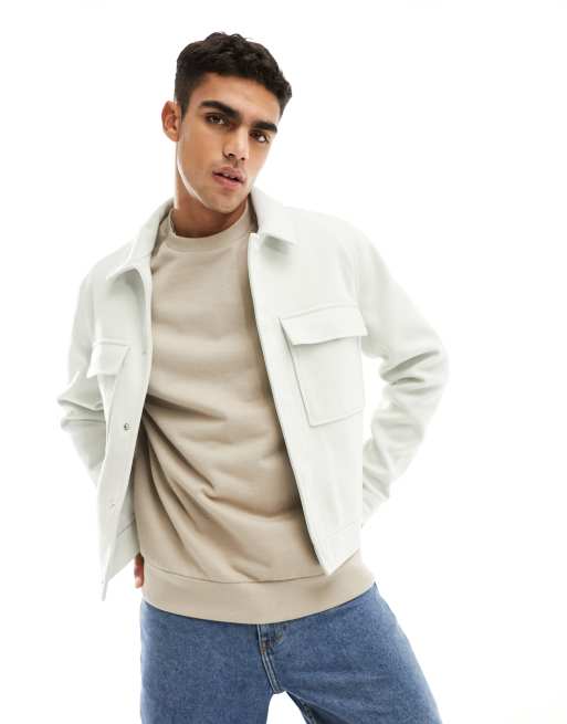 ASOS DESIGN wool look Harrington jacket in beige