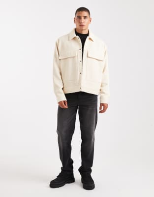 Asos Design Wool Look Harrington Jacket In Neutral
