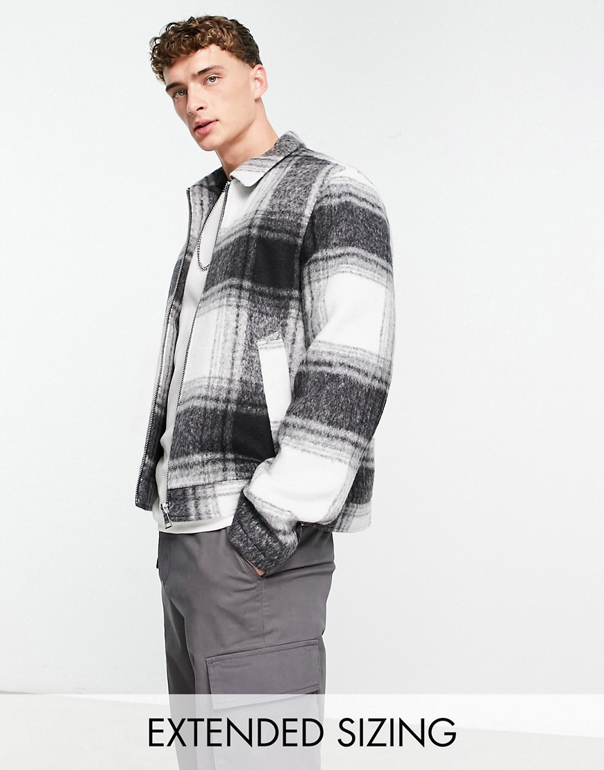 ASOS DESIGN wool look harrington jacket in black and white check-Multi