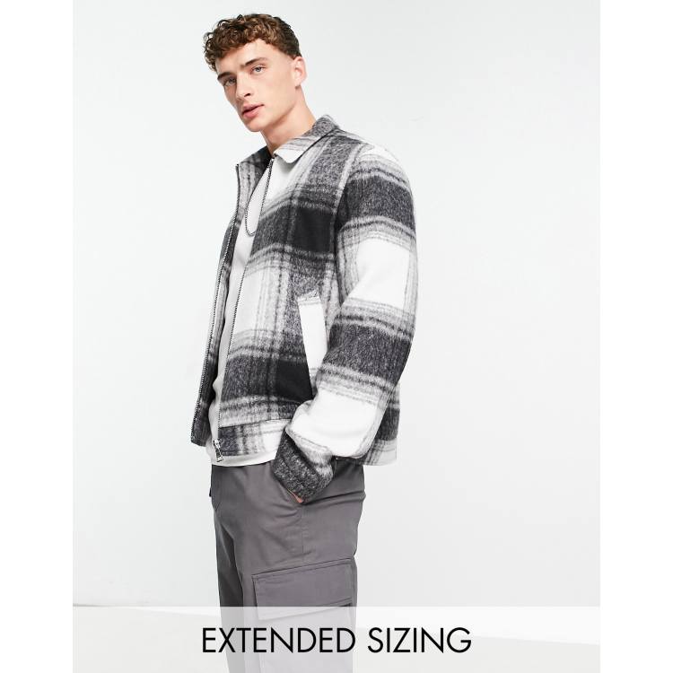 ASOS DESIGN wool look harrington jacket in black and white check