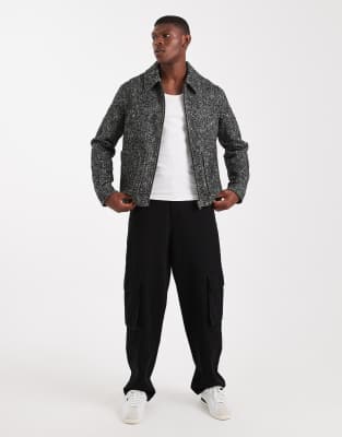 Asos Design Wool Look Harrington Jacket In Gray