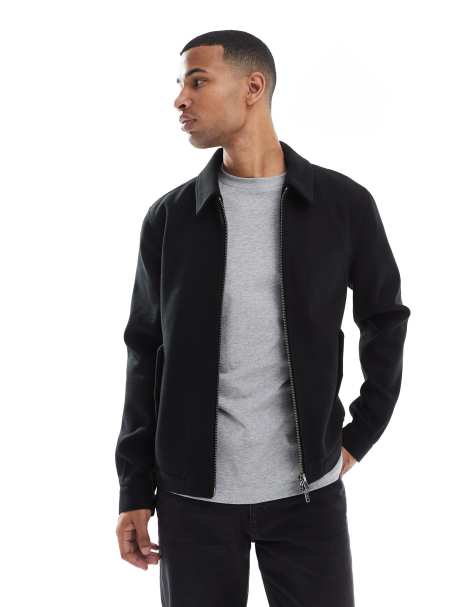 ASOS DESIGN wool look harrington jacket in black - view 1