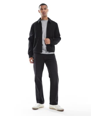 Asos Design Wool Look Harrington Jacket In Black