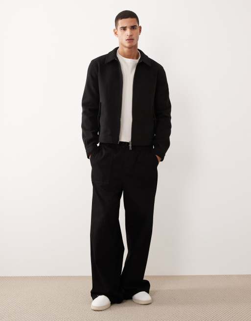 ASOS DESIGN wool look harrington jacket in black | ASOS