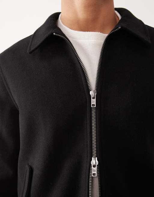 ASOS DESIGN wool look harrington jacket in black | ASOS
