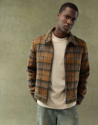 ASOS DESIGN ASOS DESIGN wool look harrington jacket in brown check