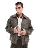 [ASOS DESIGN] ASOS DESIGN wool look harrington jacket in brown salt and pepper-Black XL BROWN