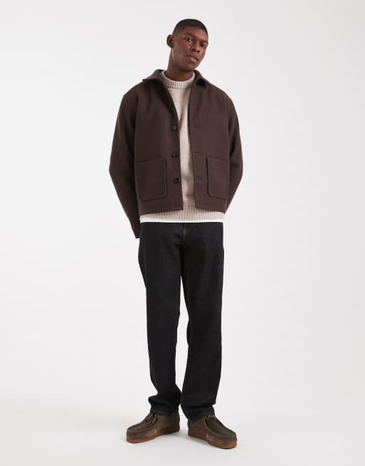 ASOS DESIGN wool look harrington jacket in brown, 2 of 5