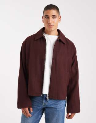 Asos Design Wool Look Harrington Jacket In Red