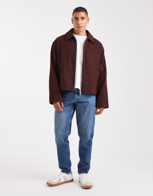 ASOS DESIGN wool look harrington jacket in burgundy