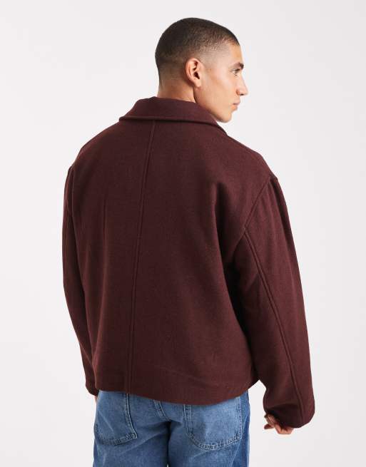 ASOS DESIGN wool look harrington jacket in burgundy