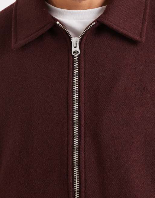ASOS DESIGN wool look harrington jacket in burgundy