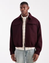 ASOS DESIGN oversized teddy coach jacket in brown