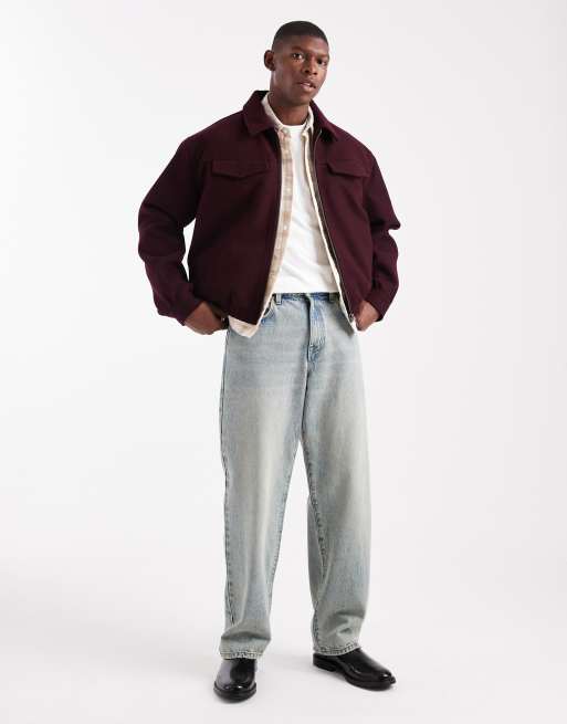 ASOS DESIGN wool look harrington jacket in burgundy