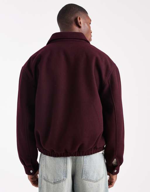 ASOS DESIGN wool look harrington jacket in burgundy