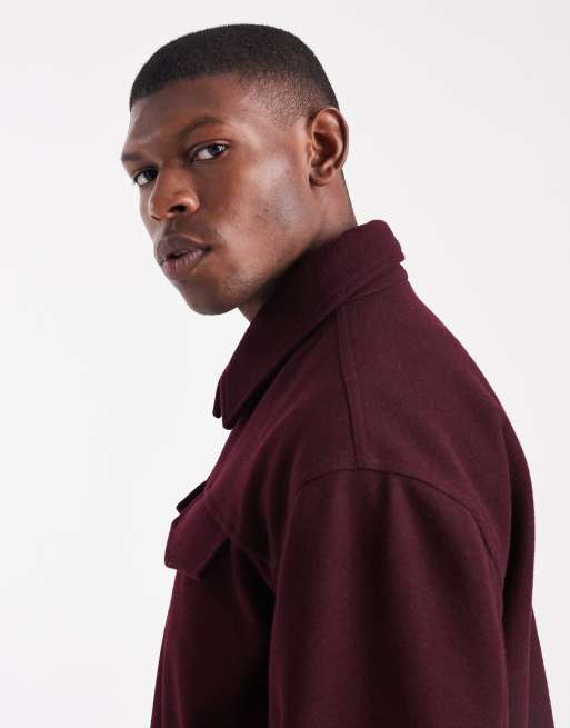 ASOS DESIGN wool look harrington jacket in burgundy