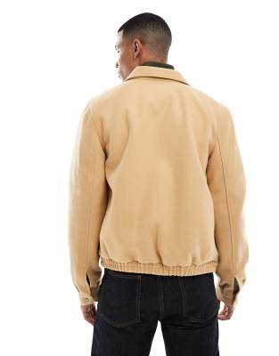 Asos Design Wool Look Harrington Jacket In Neutral