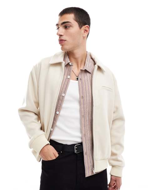 ASOS DESIGN wool look harrington jacket in ecru - view 1
