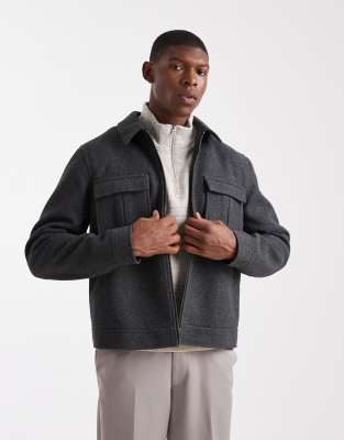 Asos Design Wool Look Harrington Jacket In Blue