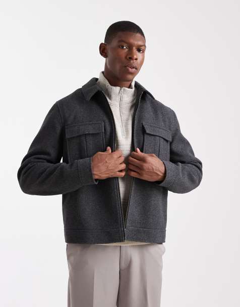 ASOS DESIGN wool look harrington jacket in gray - view 1