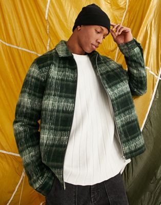 ASOS DESIGN wool look harrington jacket in green check