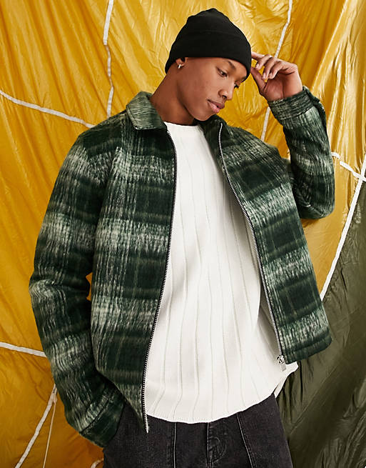 ASOS DESIGN wool look harrington jacket in green plaid