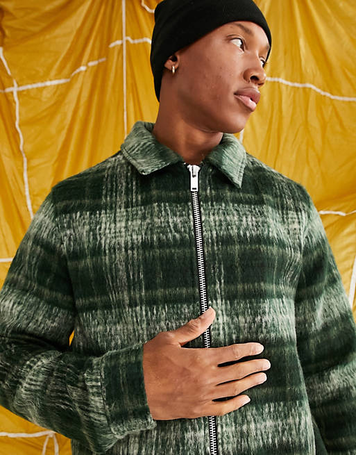 ASOS DESIGN wool look harrington jacket in green plaid