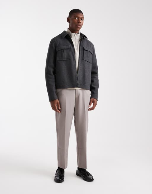 ASOS DESIGN wool look harrington jacket in grey, 2 of 5
