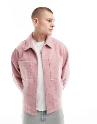 ASOS DESIGN wool look harrington jacket in pink φωτογραφία