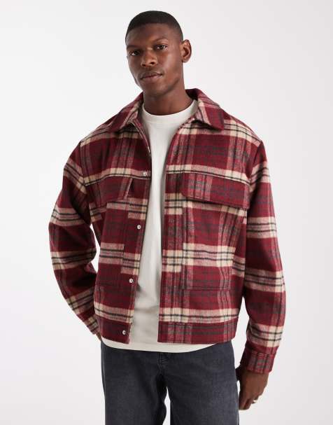 ASOS DESIGN wool look harrington jacket in red plaid - view 1