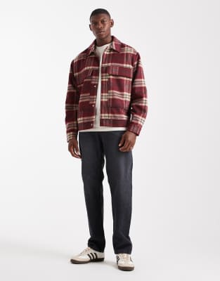 Asos Design Wool Look Harrington Jacket In Red