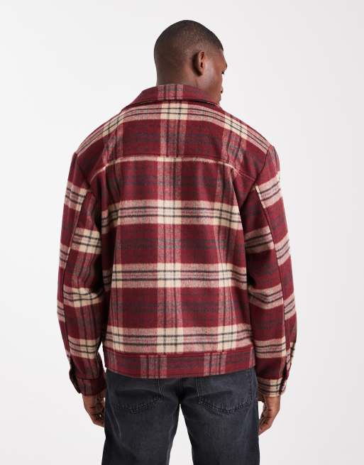 ASOS DESIGN wool look harrington jacket in red plaid, 3 of 5