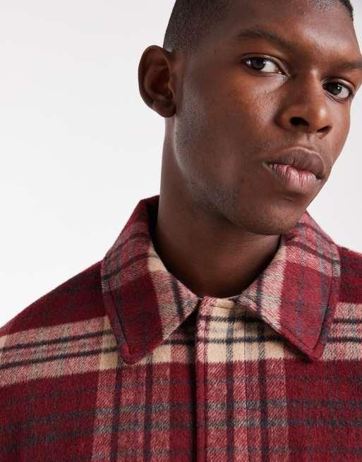 ASOS DESIGN wool look harrington jacket in red plaid