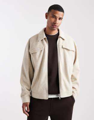 Asos Design Wool Look Harrington Jacket In Neutral