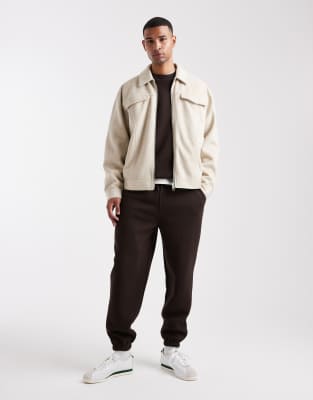 Asos Design Wool Look Harrington Jacket In Neutral