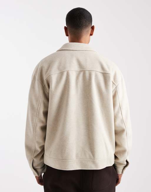 ASOS DESIGN wool look harrington jacket in stone, 3 of 5