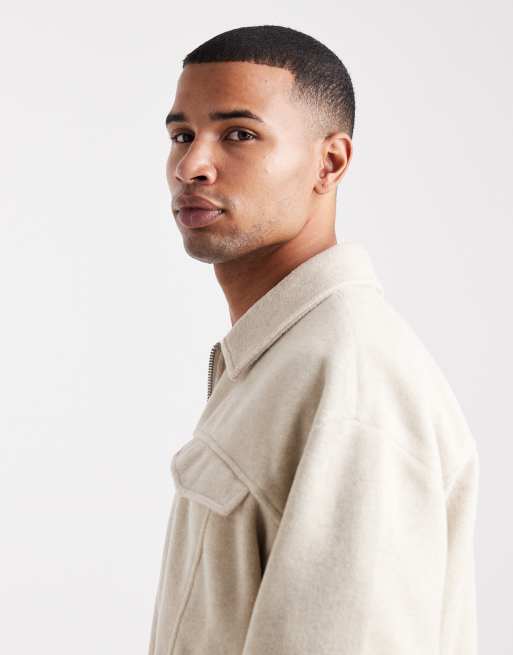 ASOS DESIGN wool look harrington jacket in stone, 4 of 5