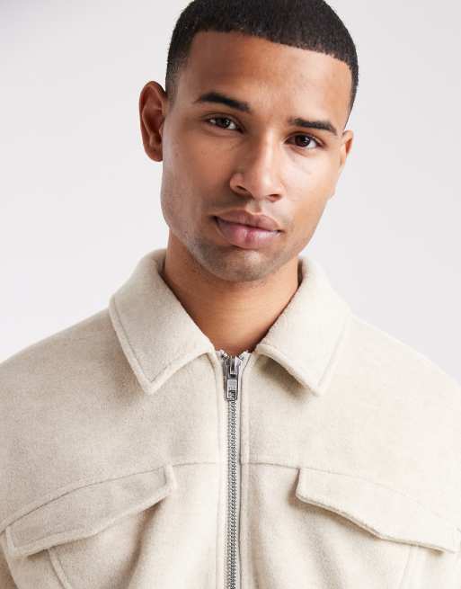 ASOS DESIGN wool look harrington jacket in stone, 5 of 5