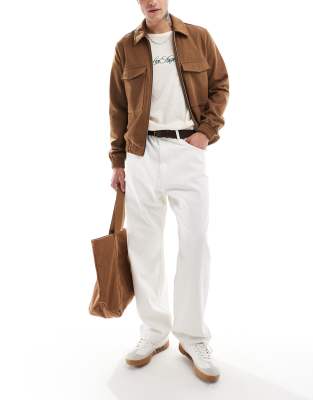 ASOS DESIGN wool look harrington jacket in tan - view 1