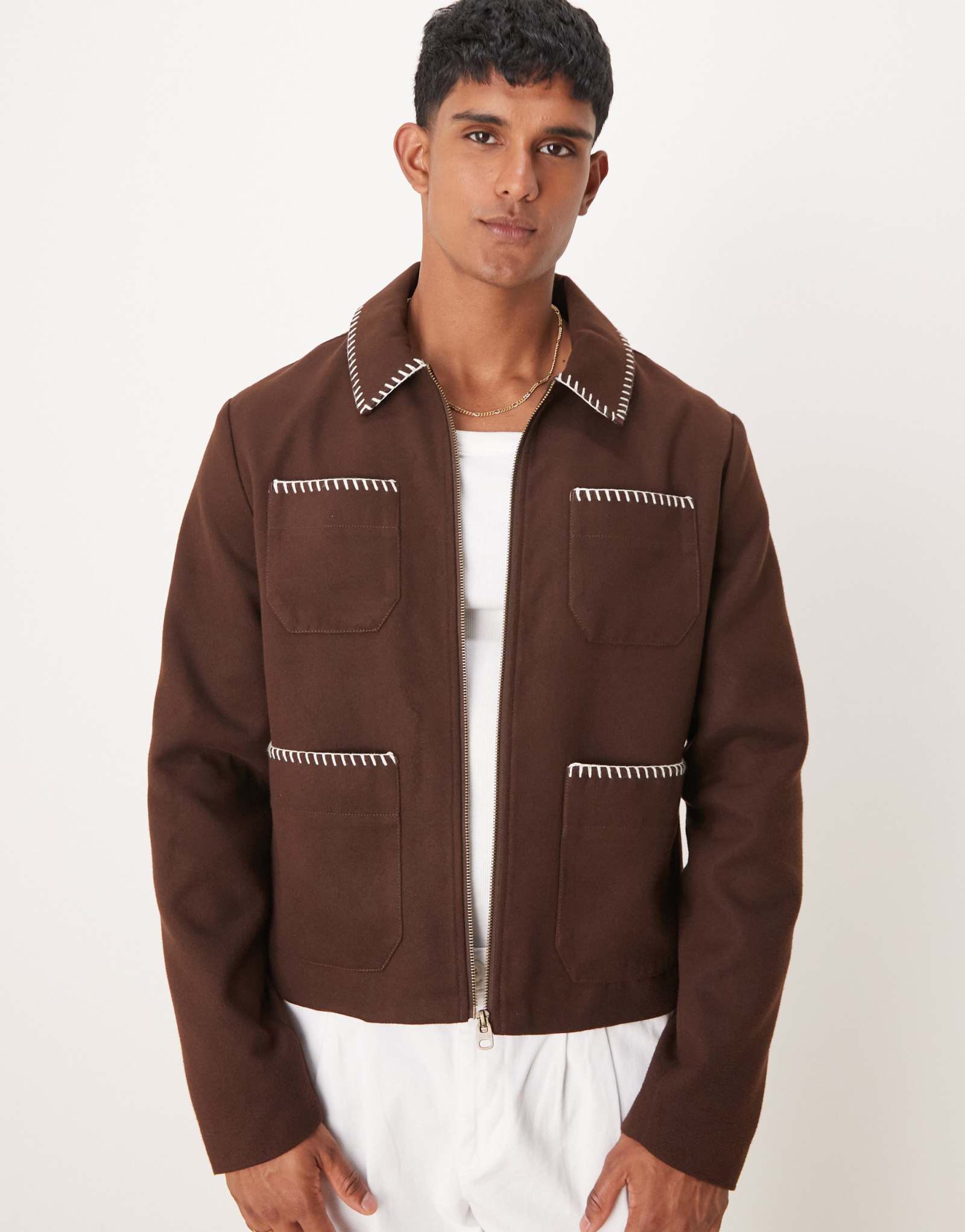 ДИЗАЙНЕРСКАЯ шерстяная куртка harrington от ASOS коричневого цвета с вышивкой в виде одеяла