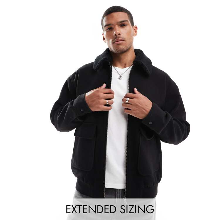 ASOS DESIGN wool look harrington jacket with borg collar in