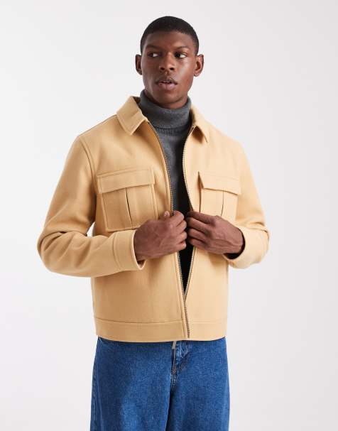 ASOS DESIGN wool look Harrington jacket with pleated pockets in camel - view 1