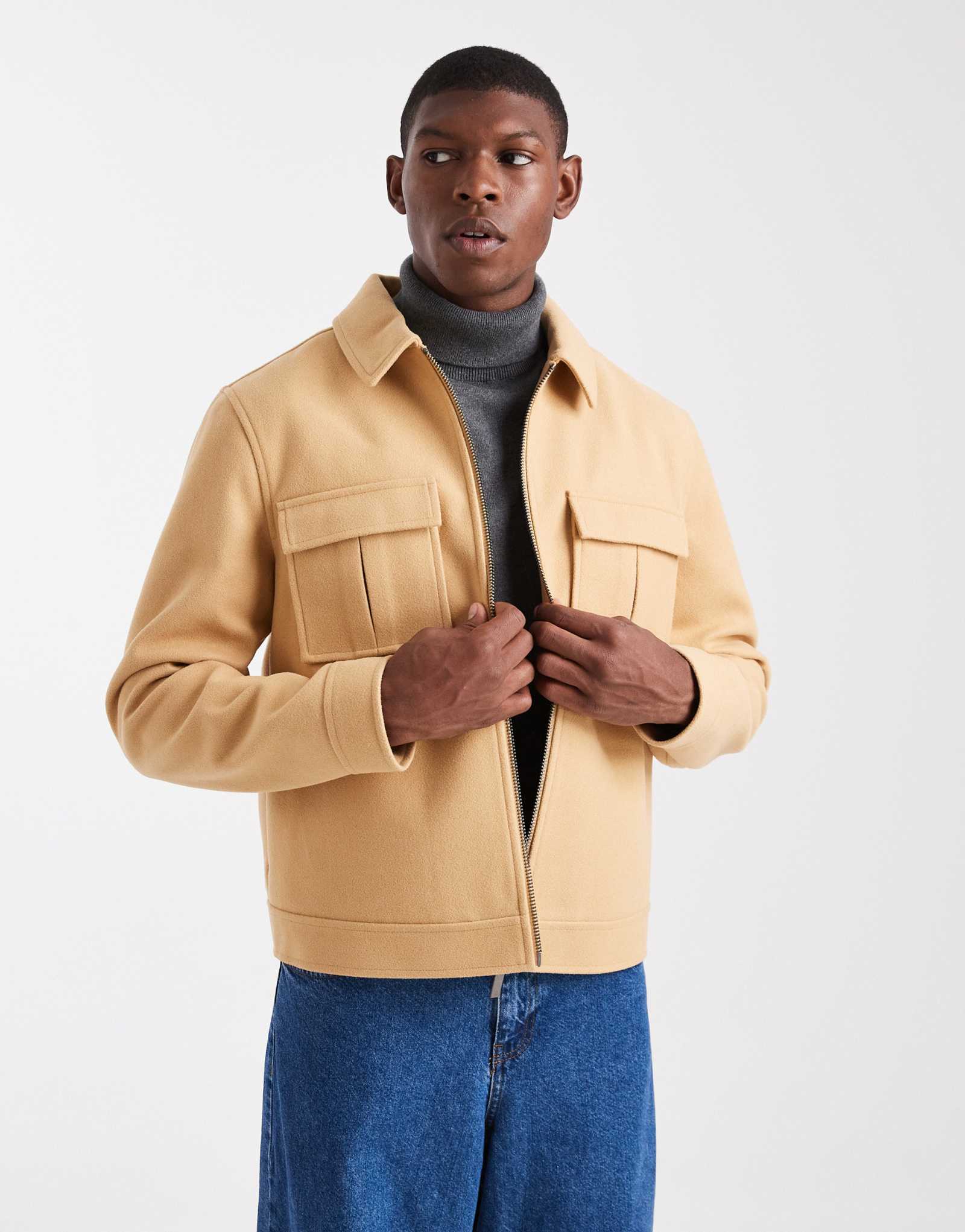 ДИЗАЙНЕРСКИЙ шерстяной жакет Harrington от ASOS с плиссированными карманами из верблюжьей шерсти
