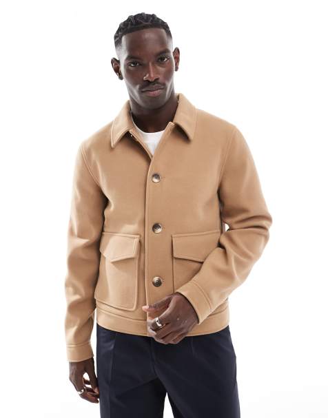 ASOS DESIGN wool look harrington jacket with pockets in camel - view 1
