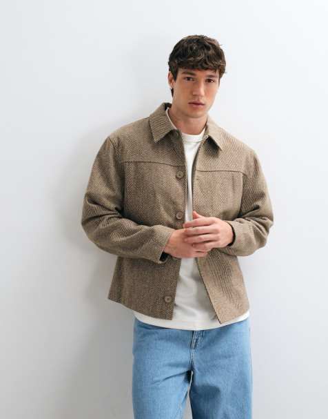 ASOS DESIGN wool look jacket in beige twill - view 1